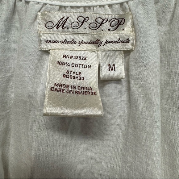 Max Studio MSSP white eyelet lace puff sleeve blouse top womens medium cotton - Picture 5 of 5